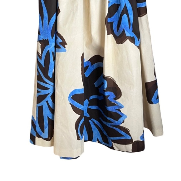 Zara Bold Floral Print A Line Midi Skirt Elastic Waist Cream Blue - Size M NWT - Picture 7 of 13
